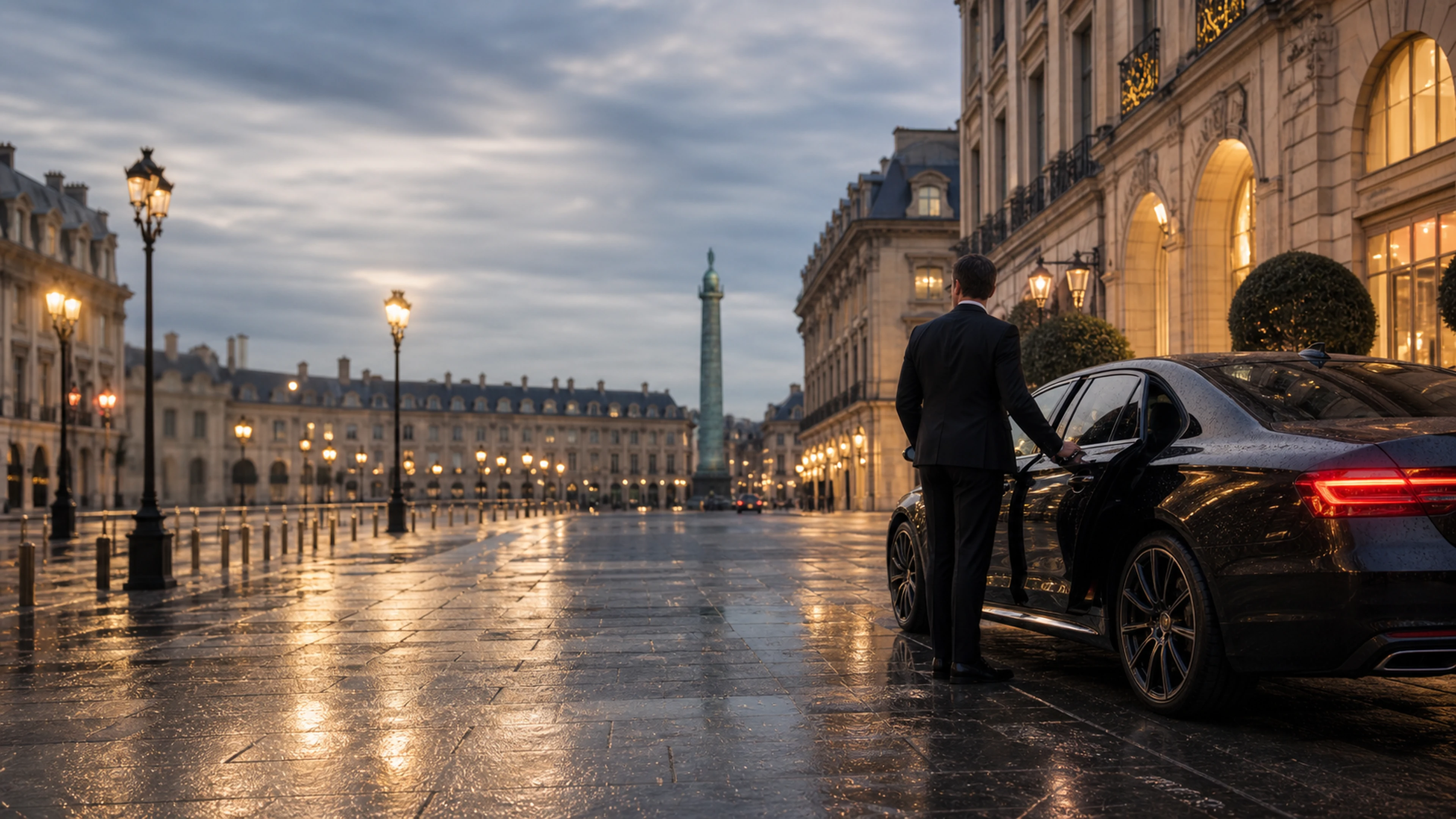 Elegant Paris private chauffeur service with a black luxury car